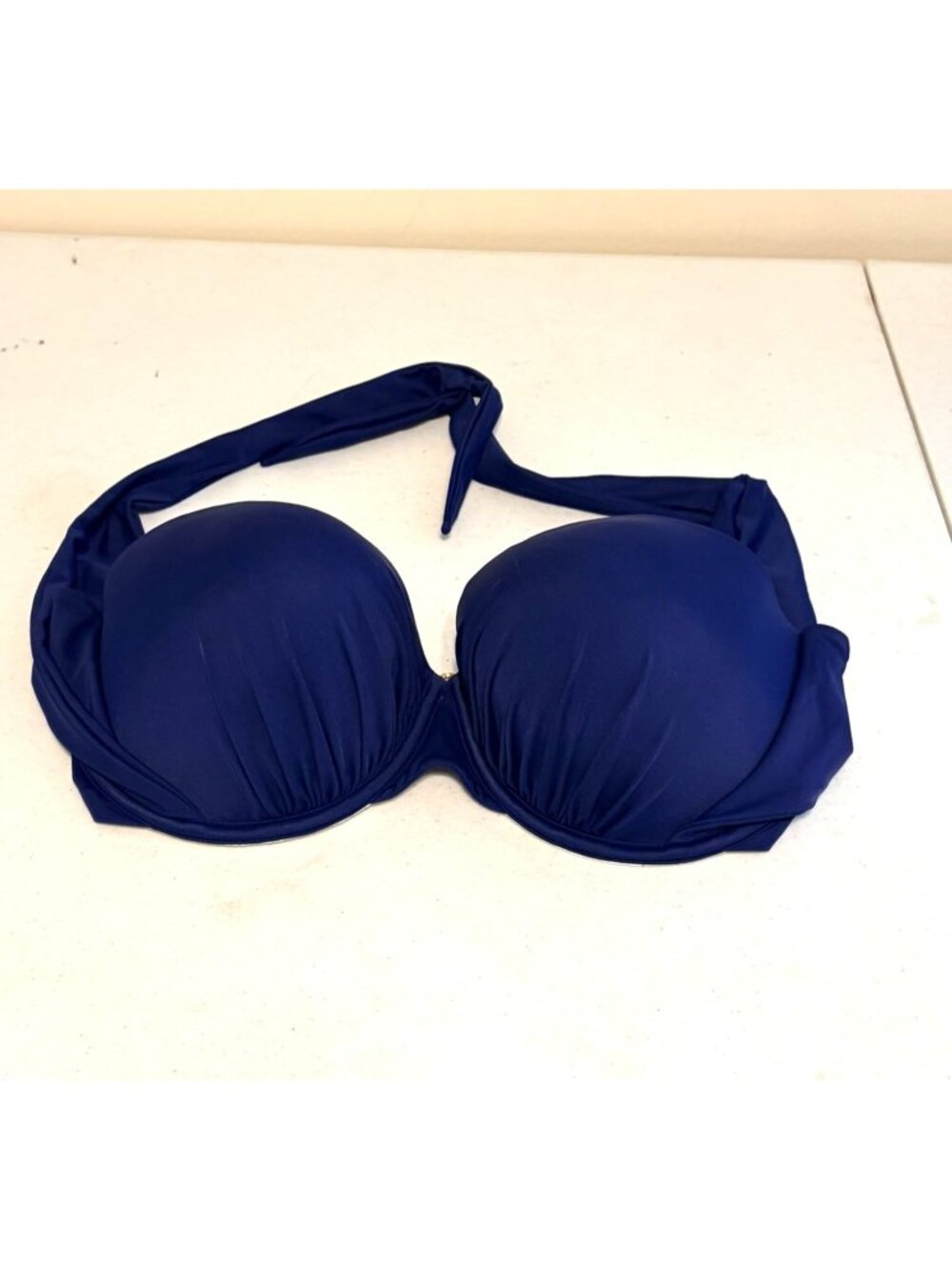 Victoria's Secret Navy Blue Tie-Neck Clasp Back Bikini Swim Top 38DD